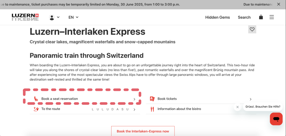 瑞士自由行｜Luzern–Interlaken Express（琉森–茵特拉肯）景觀列車訂位及購買車票詳細教學：瑞士旅遊通行證＆歐洲火車全境通行證可用